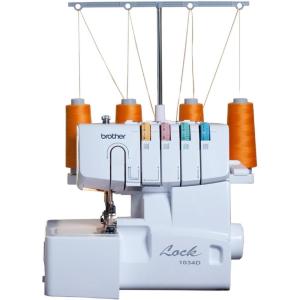 imageBrother Serger 1034D HeavyDuty Metal Frame Overlock Machine 1300 Stitches Per Minute Removeable Trim Trap 3 Included Accessory Feet White1034D