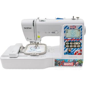 imageBrother Sewing and Embroidery Machine 4 Marvel Faceplates 10 Downloadable Marvel Designs 80 Designs 103 BuiltIn Stitches 4quot x 4quot Hoop Area 32quot LCD Touchscreen Display 7 Included Feet